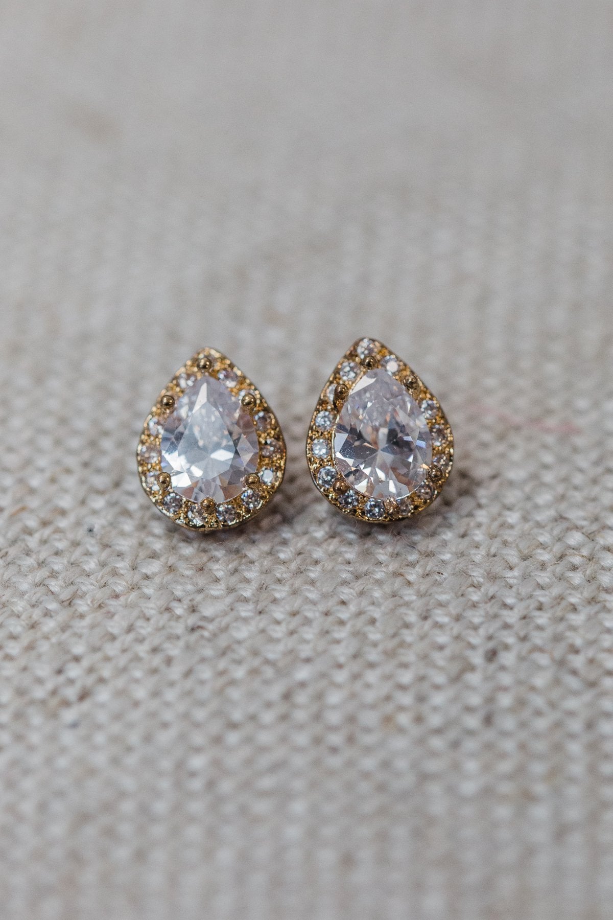 Teardrop Diamond Stud Earrings- Gold