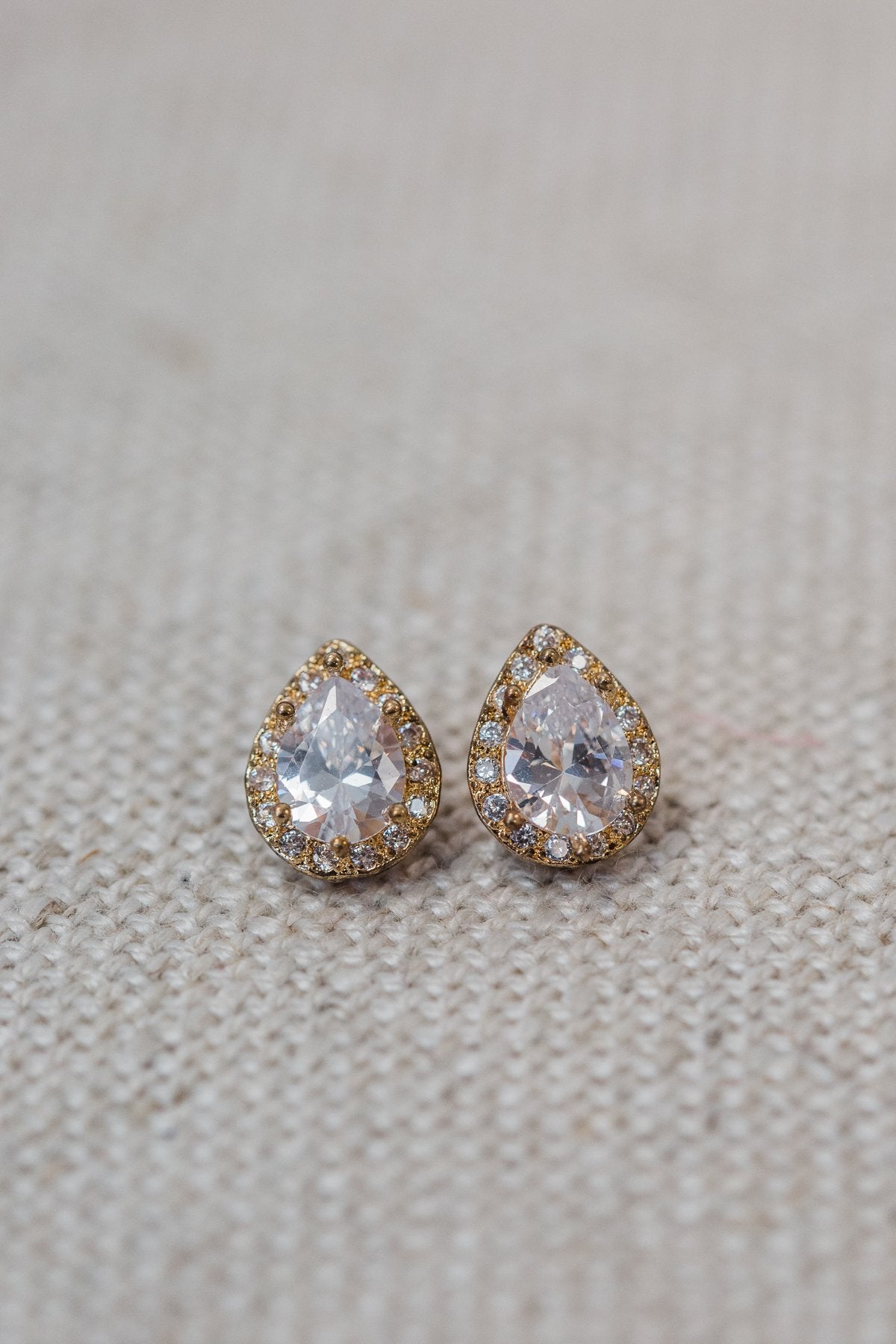 Teardrop Diamond Stud Earrings- Gold