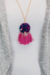 Stained Circle & Tassel Necklace - Pink