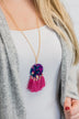 Stained Circle & Tassel Necklace - Pink