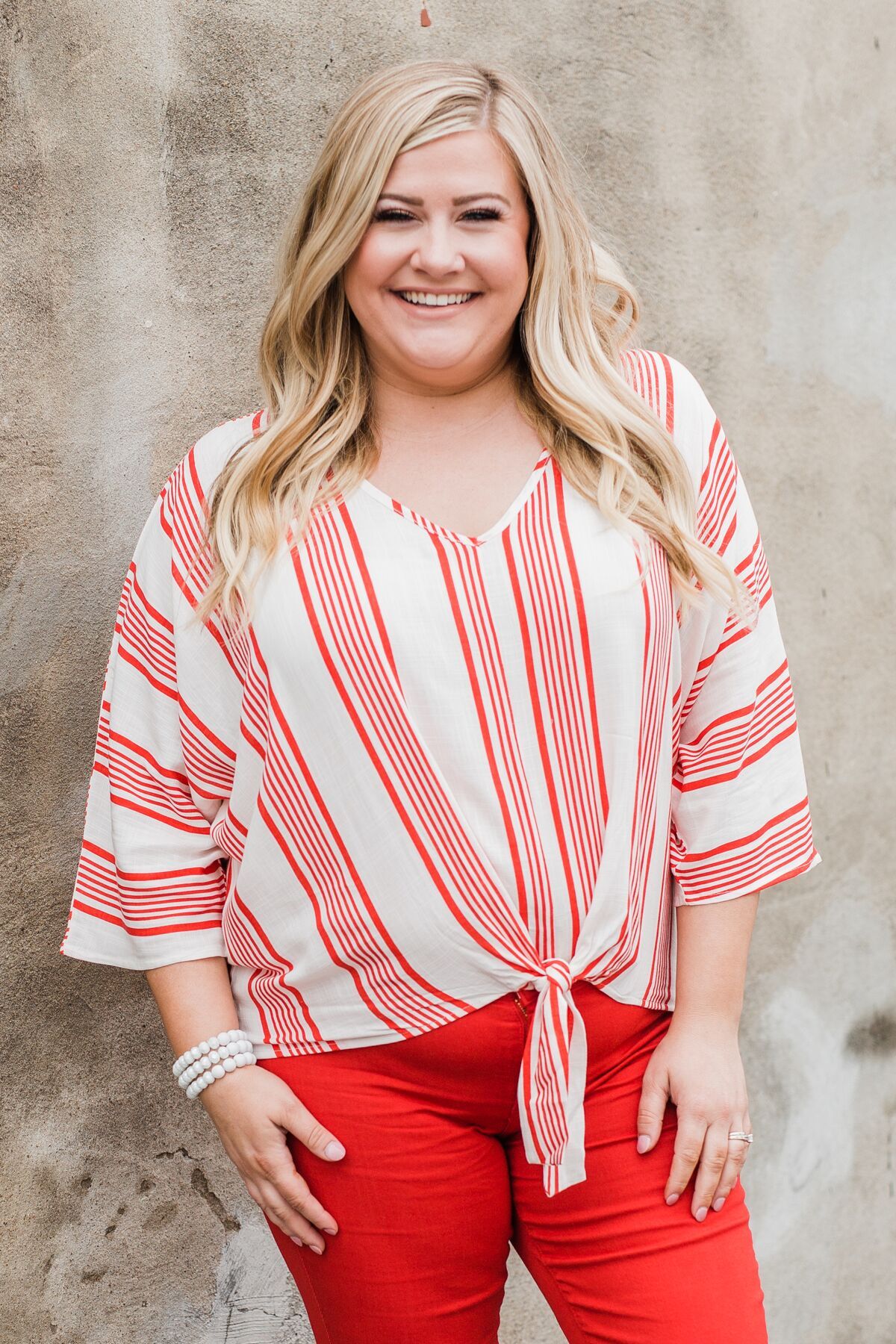 Celebrate the Day Striped Dolman Top- Red & White