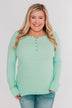 Happy As Can Be Striped Henley Top- Cheerful Mint