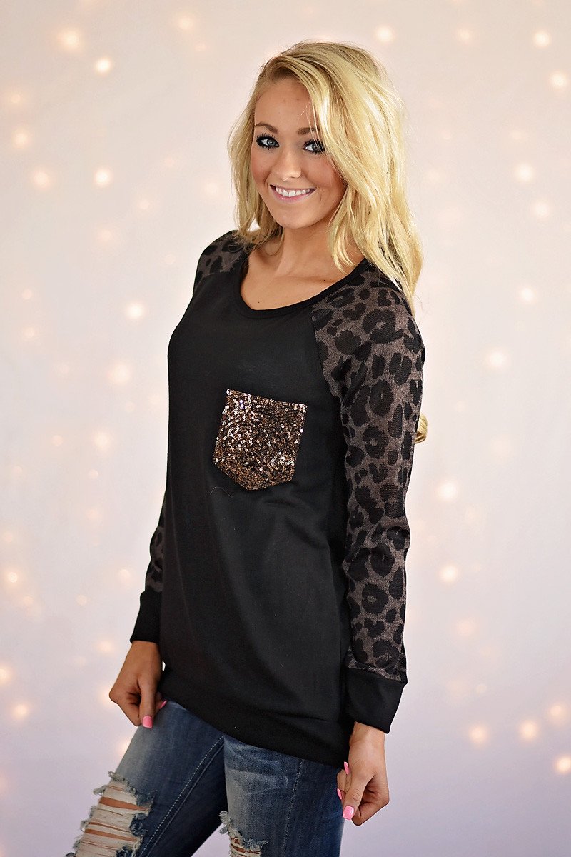 Leopard Bling Top ~ Coffee