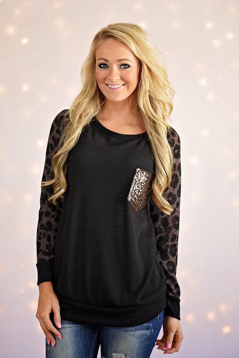 Leopard Bling Top ~ Coffee