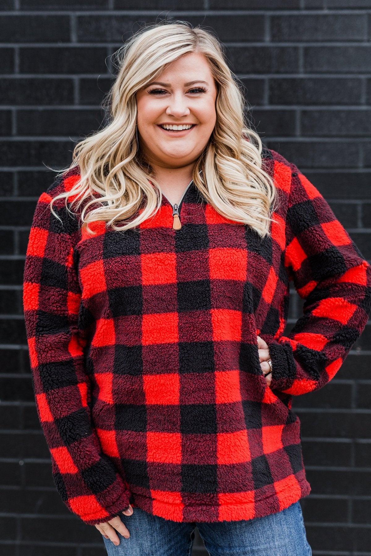 1 4 Zip Sherpa Pullover Buffalo Plaid The Pulse Boutique