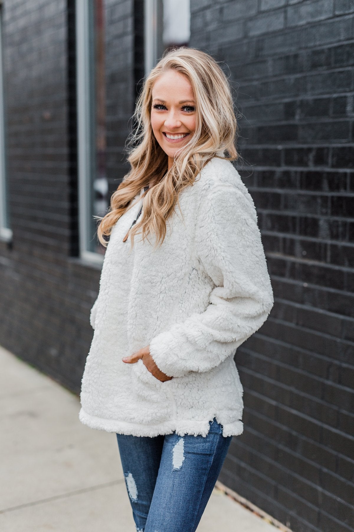 1 4 Zip Frosty Sherpa Pullover Ivory The Pulse Boutique