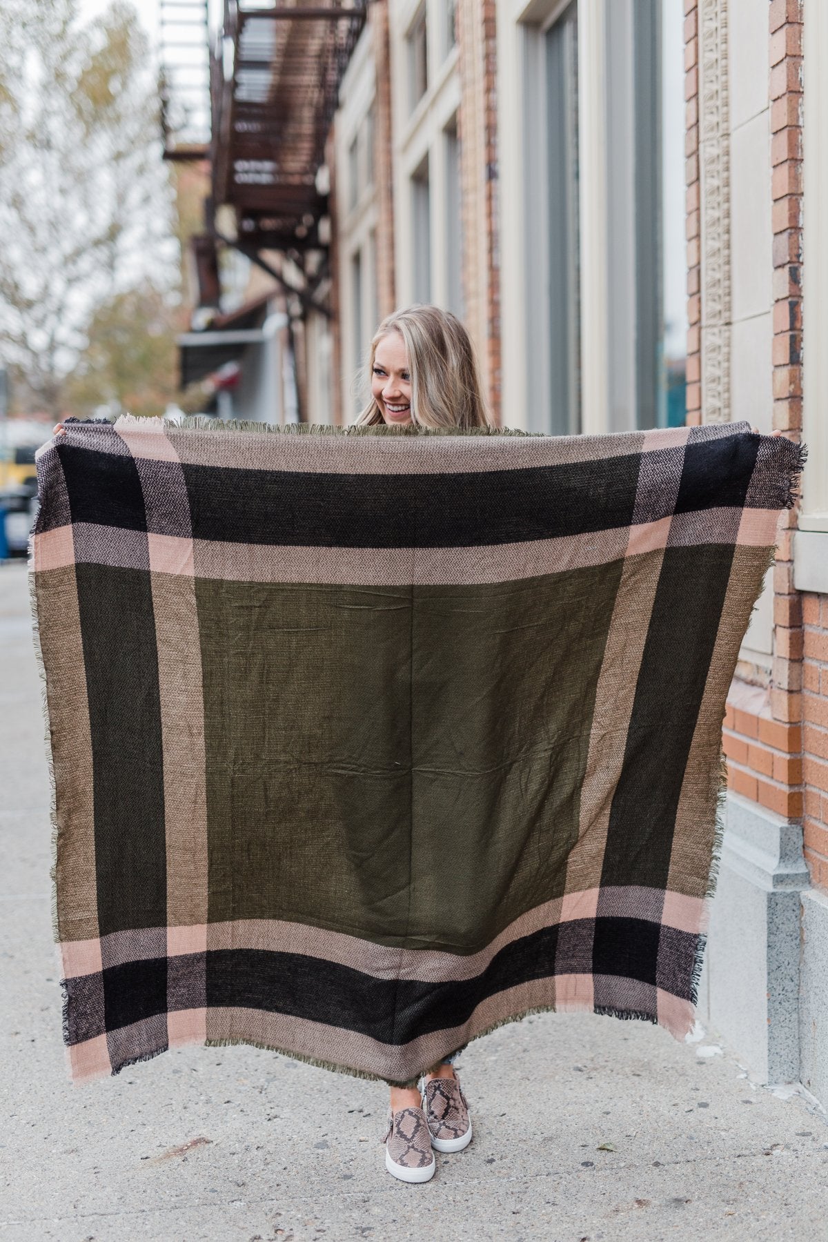 Blanket Scarf- Olive, Black, & Mocha