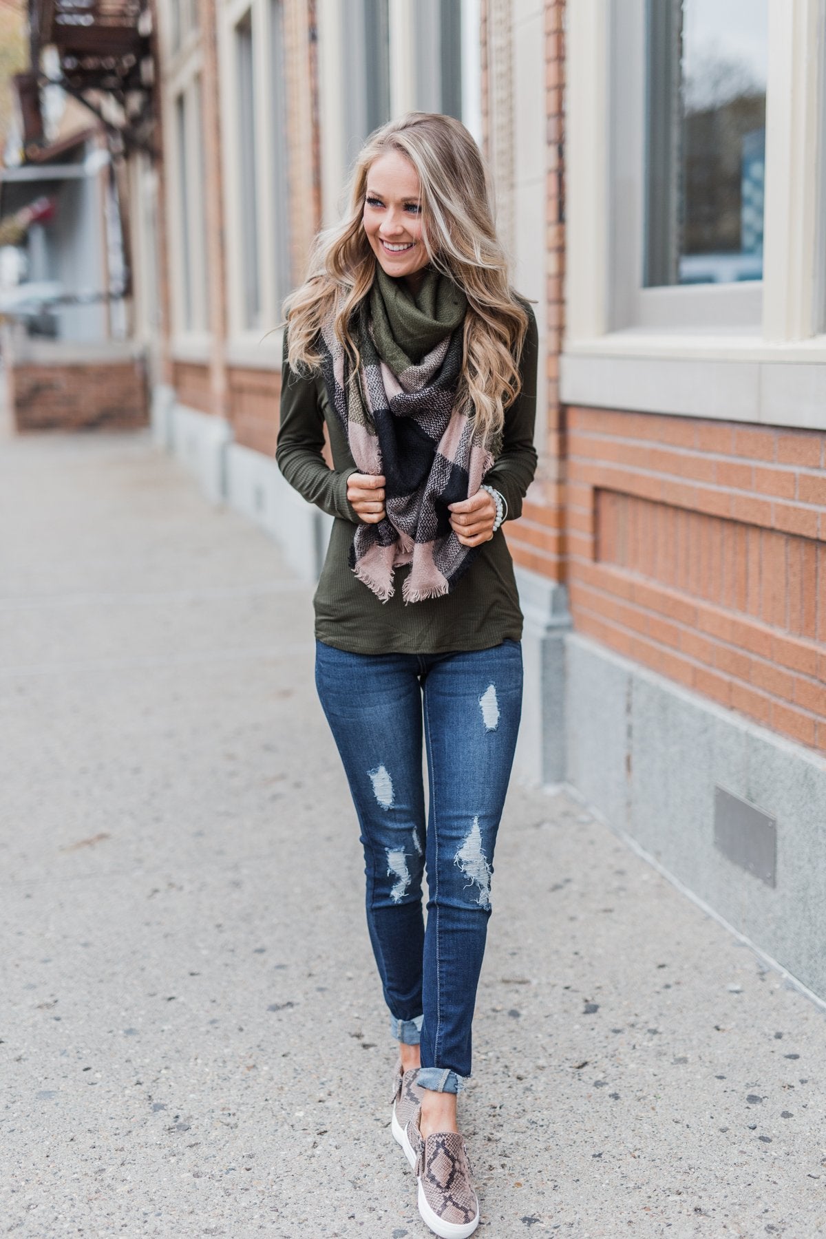 Blanket Scarf- Olive, Black, & Mocha