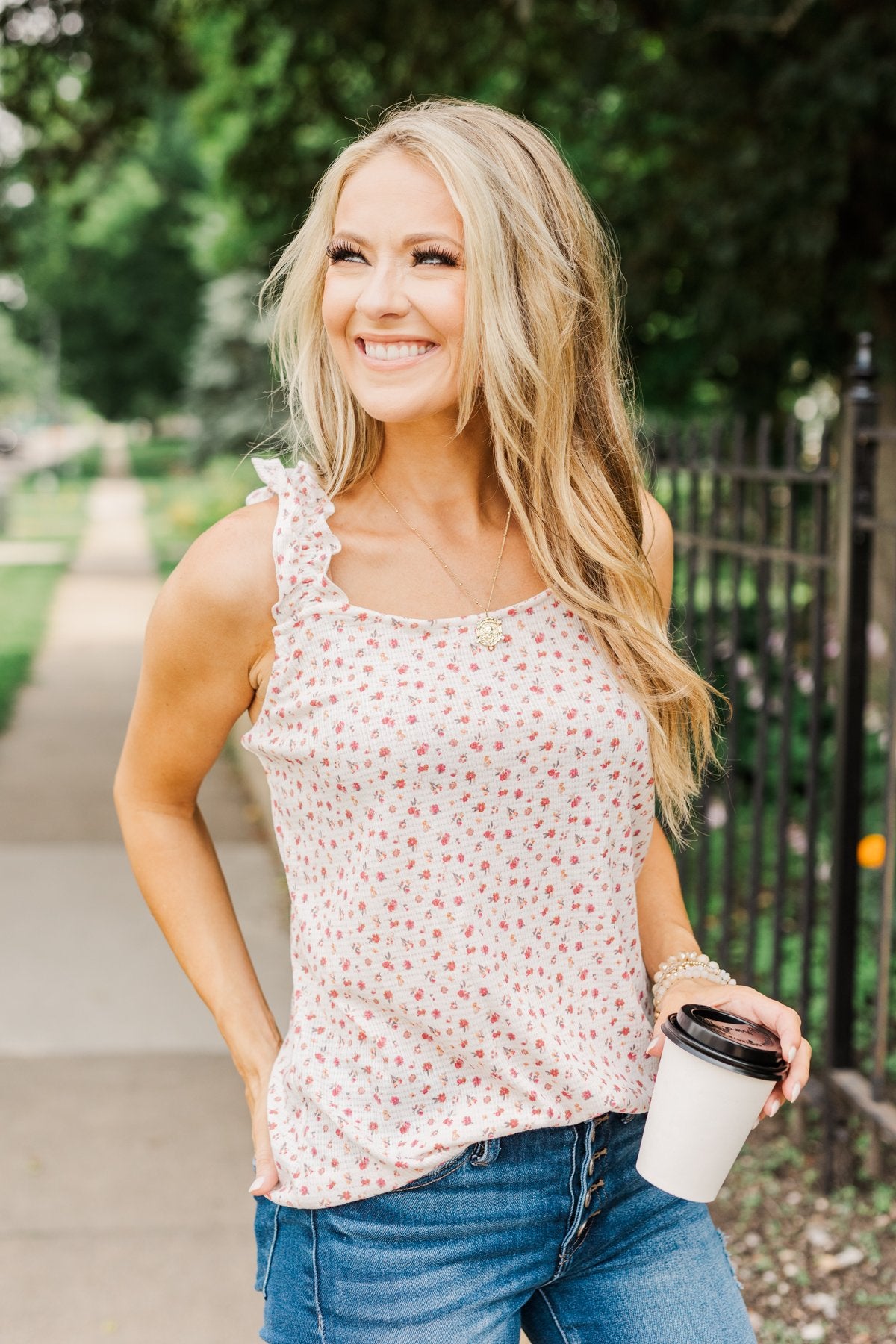 Love At First Glance Floral Tank Top- Ivory