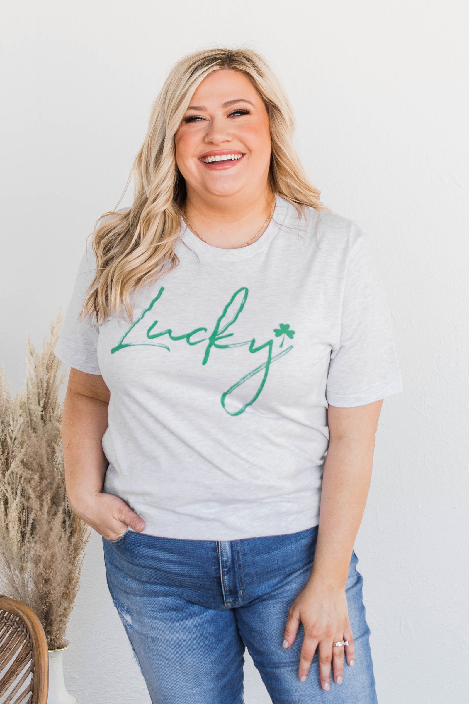 Always "Lucky" Graphic Tee- Grey