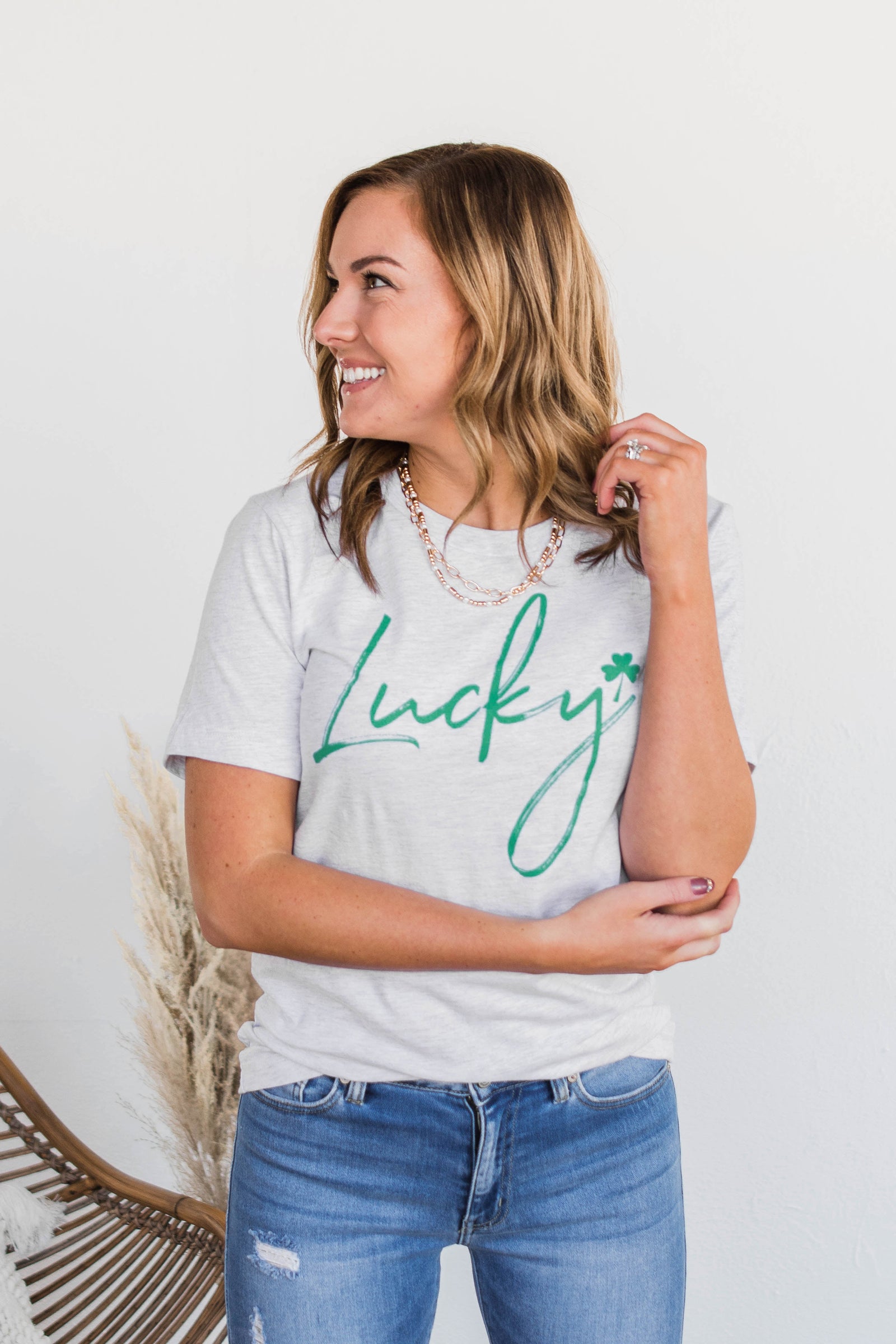 Always "Lucky" Graphic Tee- Grey
