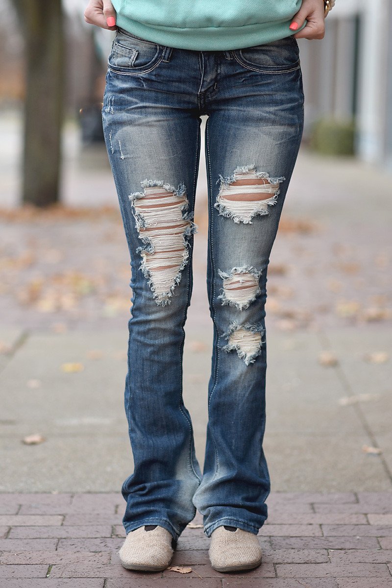 Lucy Wash Distressed Jeans ~ Flare
