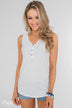 Button Henley Tank Top- Ivory