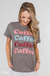 Multi-Colored "Coffee" Short Sleeve Top- Charcoal