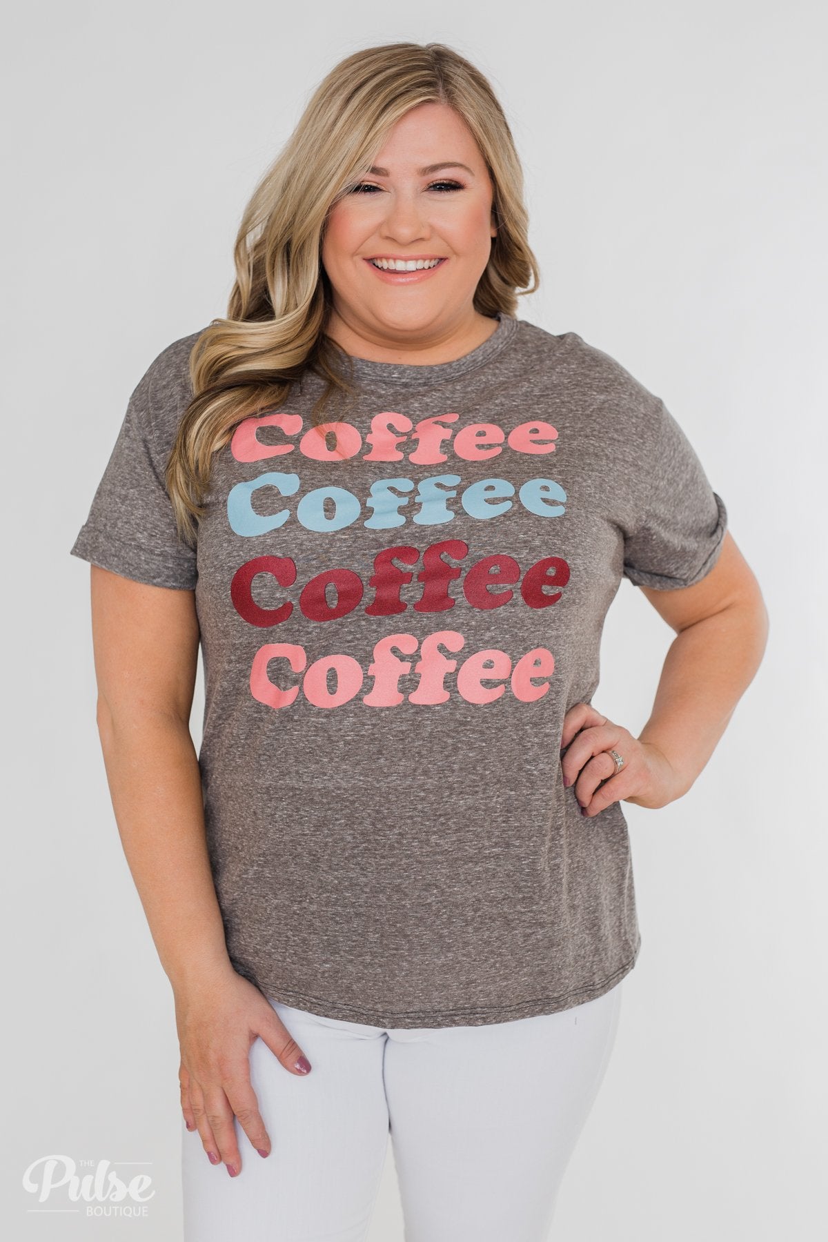 Multi-Colored "Coffee" Short Sleeve Top- Charcoal