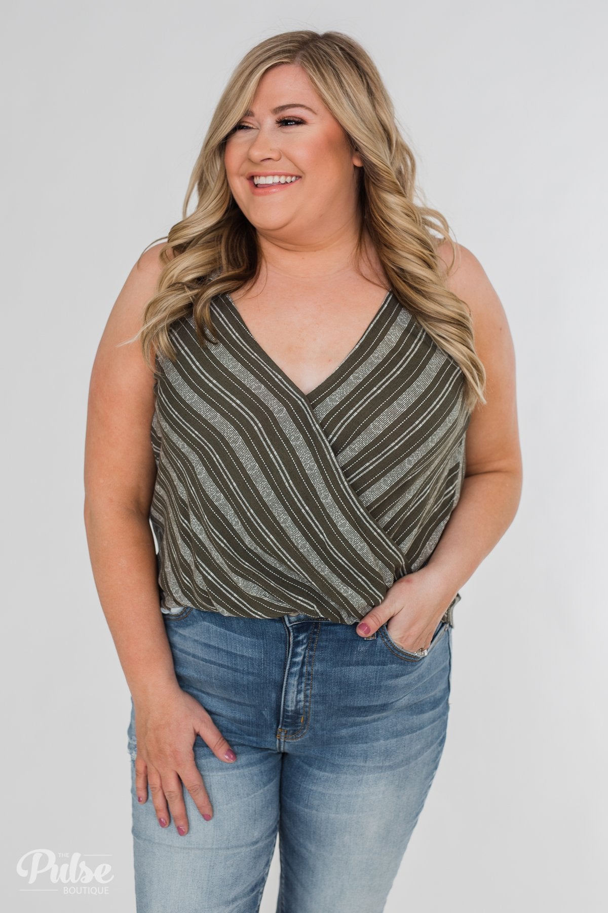 Among the Wild Wrap Detail Tank Top- Dark Olive