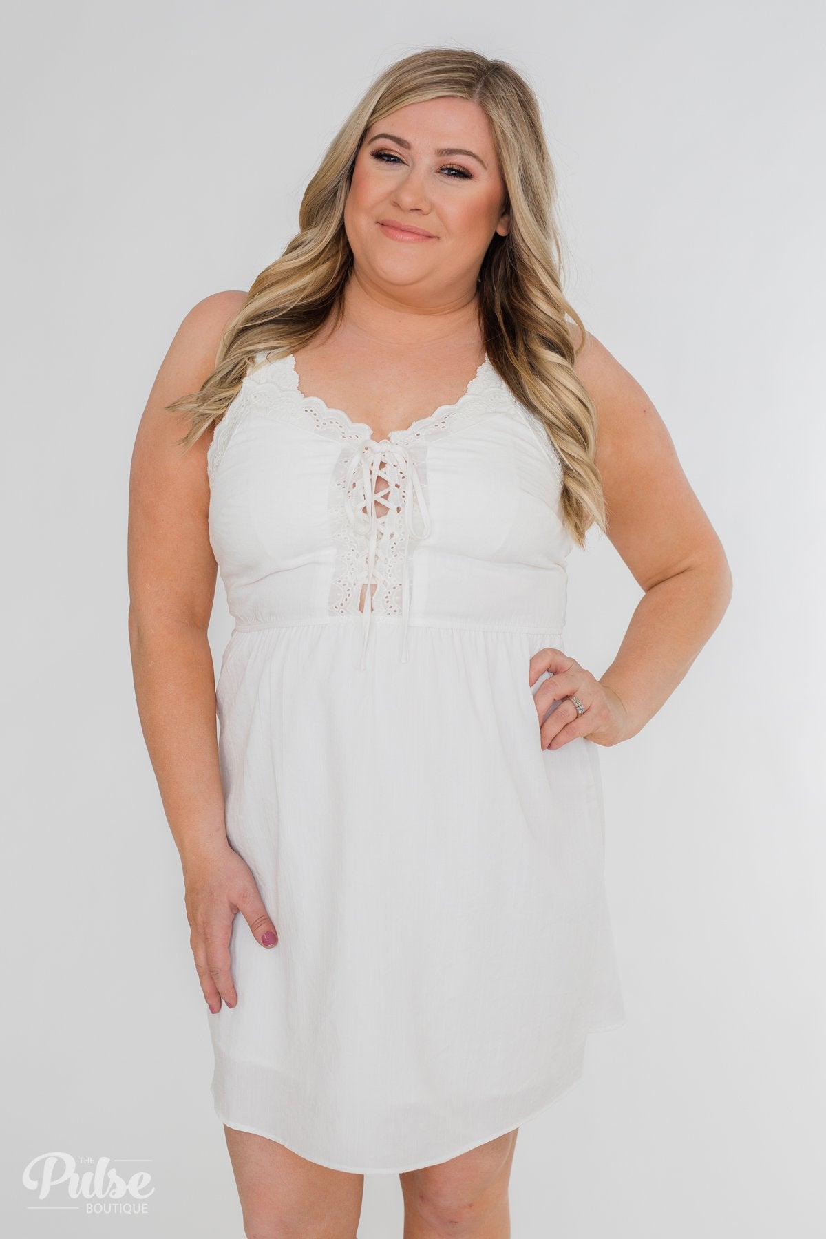 Take Me To Summer Lace Up Dress- Ivory