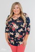 Excellent Selection Floral Criss Cross Top- Navy