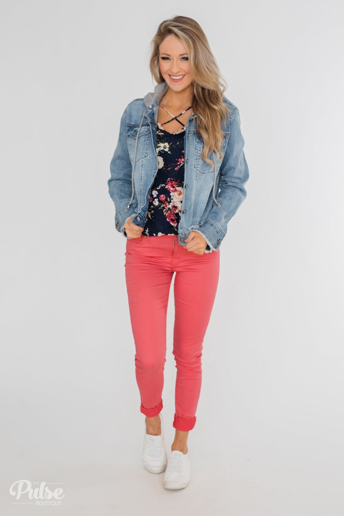C'est Toi Distressed Hooded Denim Jacket- Medium Wash
