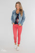 C'est Toi Distressed Hooded Denim Jacket- Medium Wash