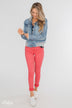 C'est Toi Distressed Hooded Denim Jacket- Medium Wash