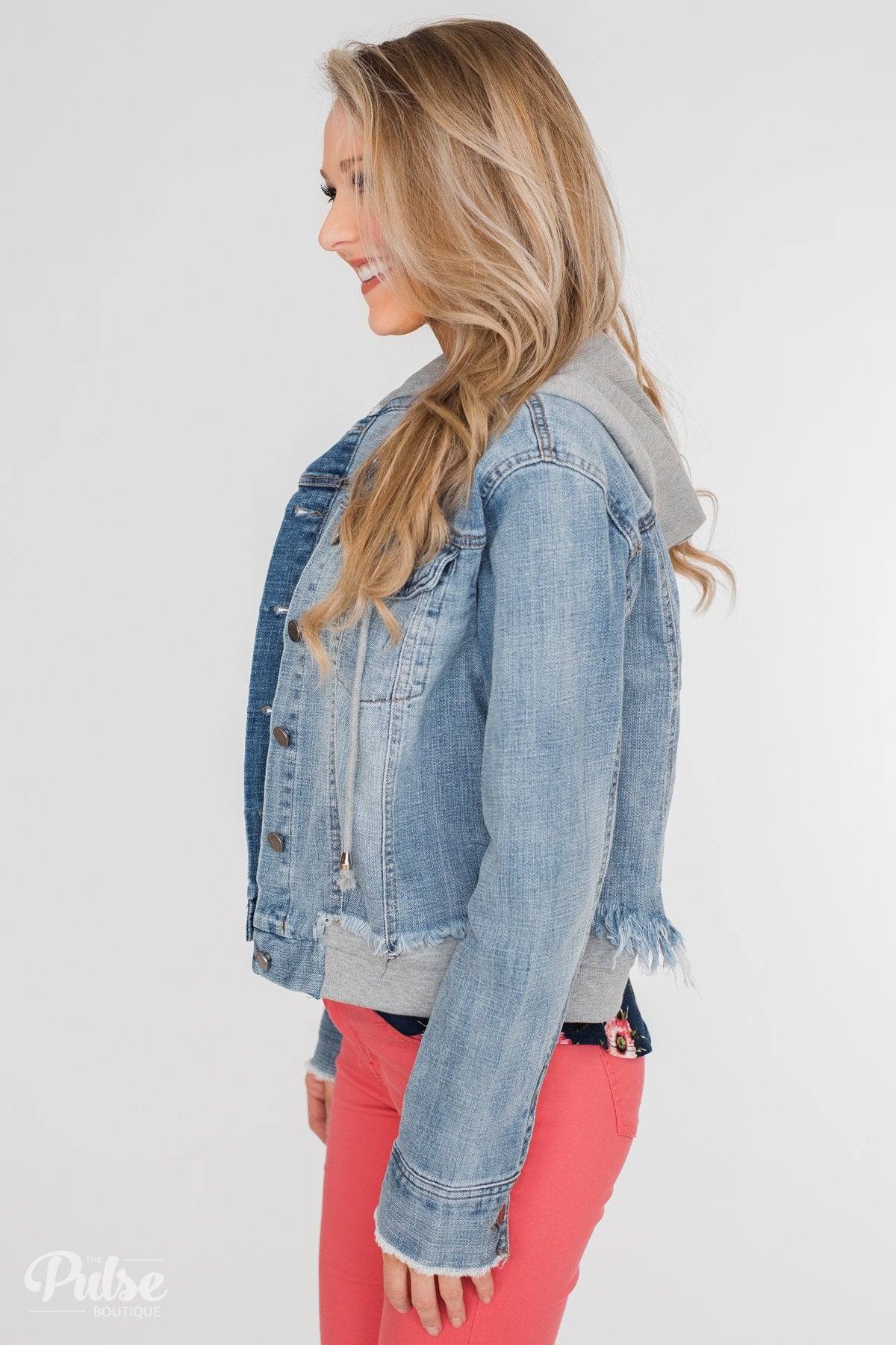 C'est Toi Distressed Hooded Denim Jacket- Medium Wash