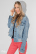 C'est Toi Distressed Hooded Denim Jacket- Medium Wash