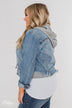 C'est Toi Distressed Hooded Denim Jacket- Medium Wash