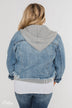 C'est Toi Distressed Hooded Denim Jacket- Medium Wash