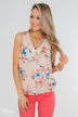 Happy Endings Floral Criss Cross Tank Top- Blush