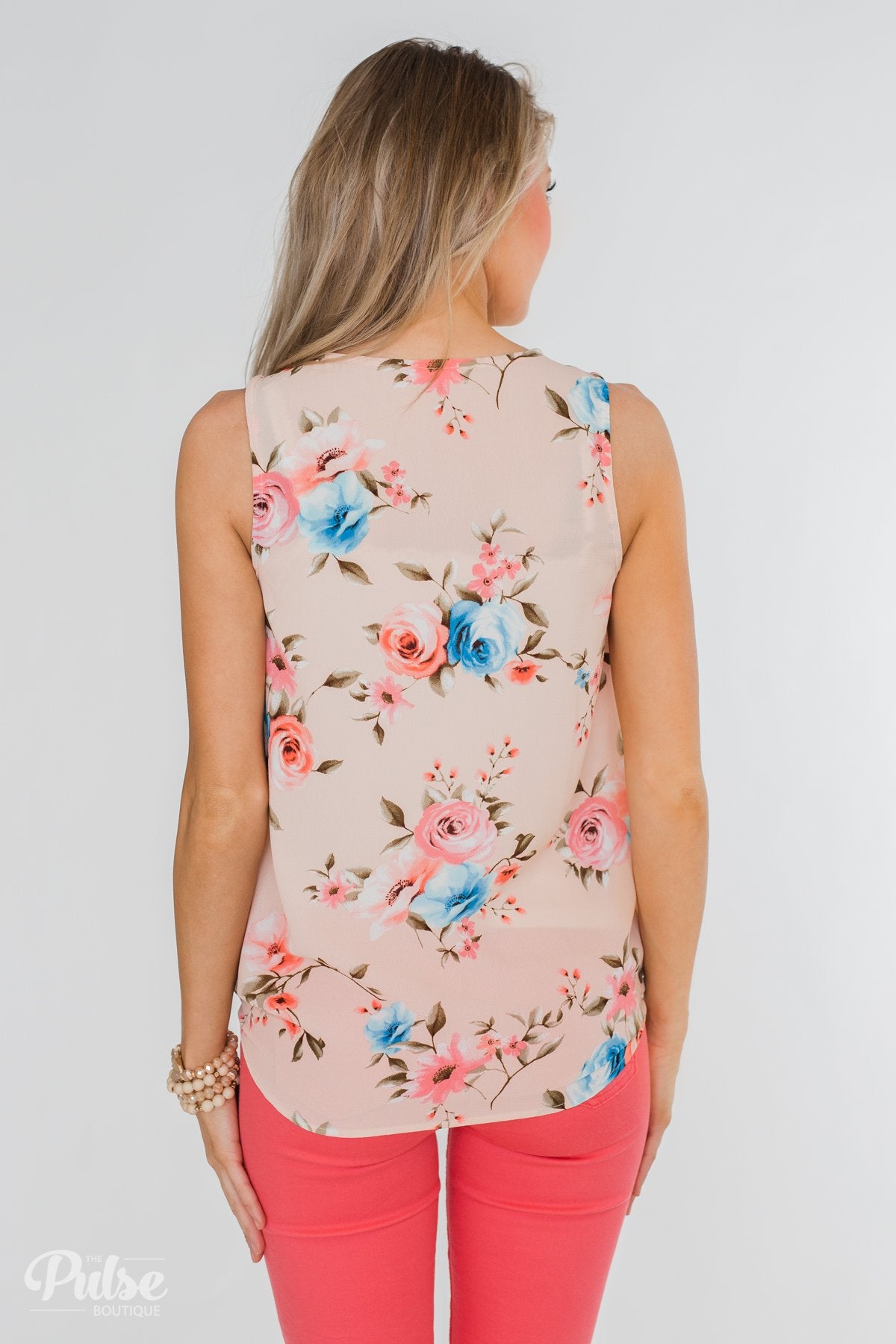Happy Endings Floral Criss Cross Tank Top- Blush