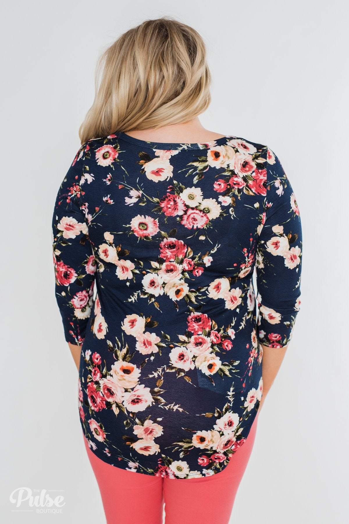 Excellent Selection Floral Criss Cross Top- Navy