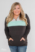 On the Go Quarter Zip Pullover- Mint & Charcoal