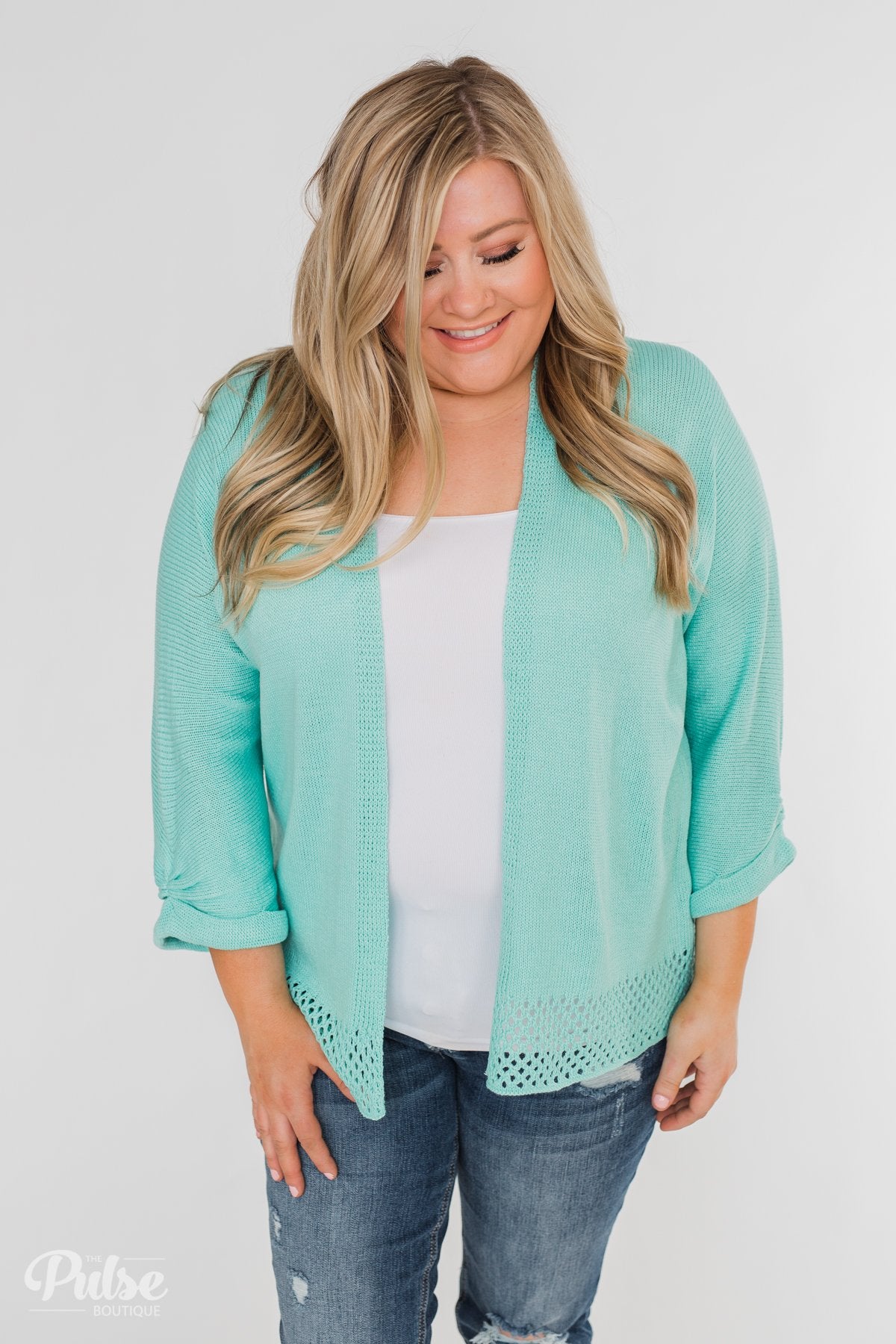 Plus Size Teal Boyfriend Cardigan Women Plus Size Casual Open