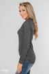 Give Me Time Zipper Pullover Top- Charcoal