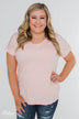 Solid V-Neck Pocket Top- Blush