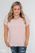 Solid V-Neck Pocket Top- Blush