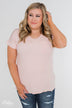 Solid V-Neck Pocket Top- Blush
