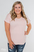 Solid V-Neck Pocket Top- Blush