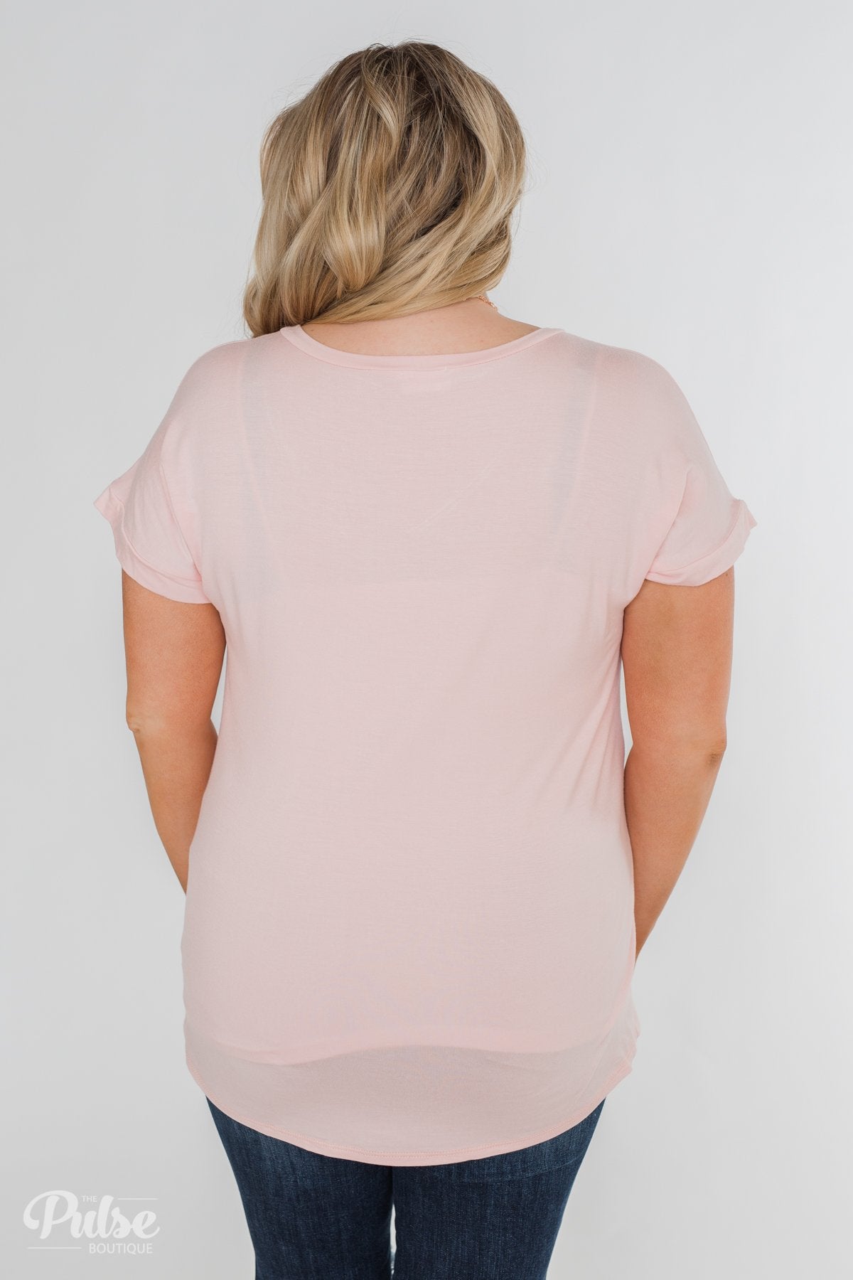 Solid V-Neck Pocket Top- Blush