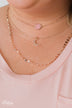 3 Tier Rose Gold Stone & Crescent Necklace- Pink