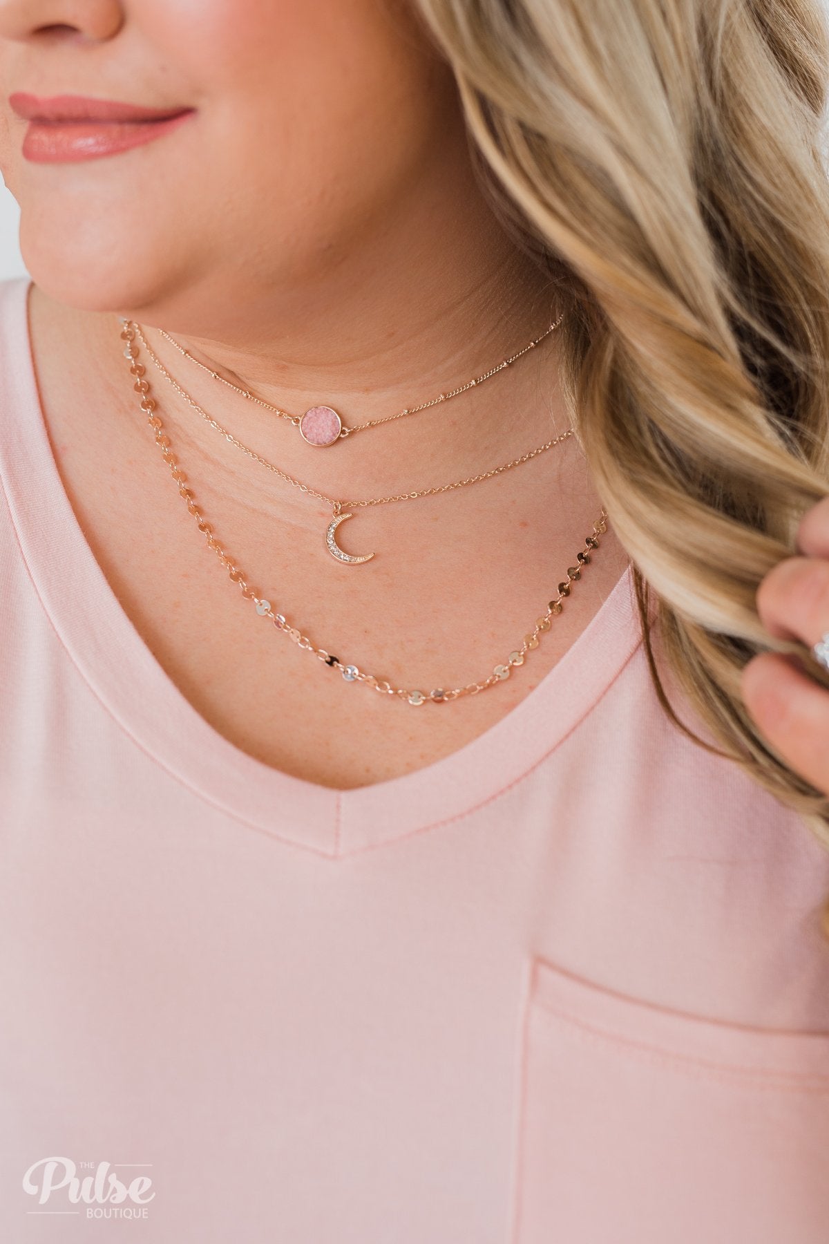 3 layer sales rose gold necklace
