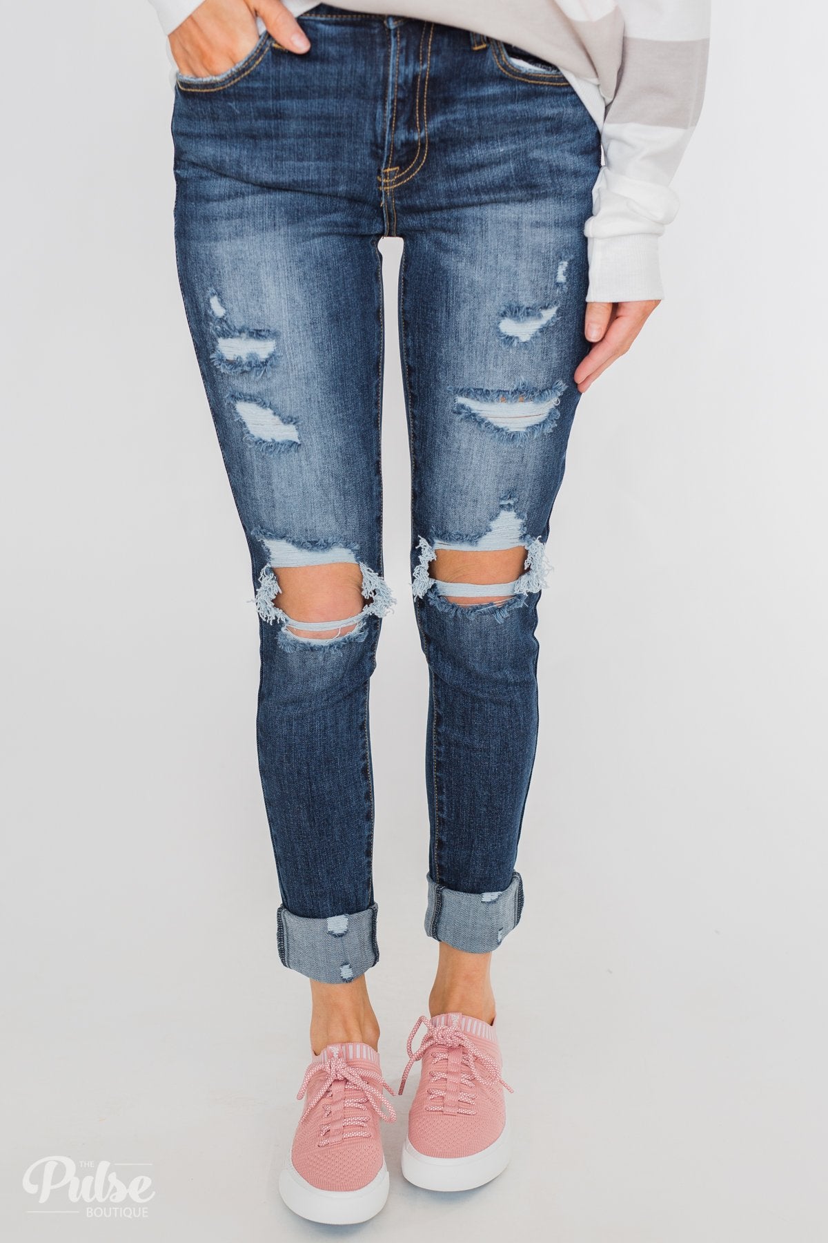 C'est Toi Distressed Ankle Cuff Skinnies- Polly Wash