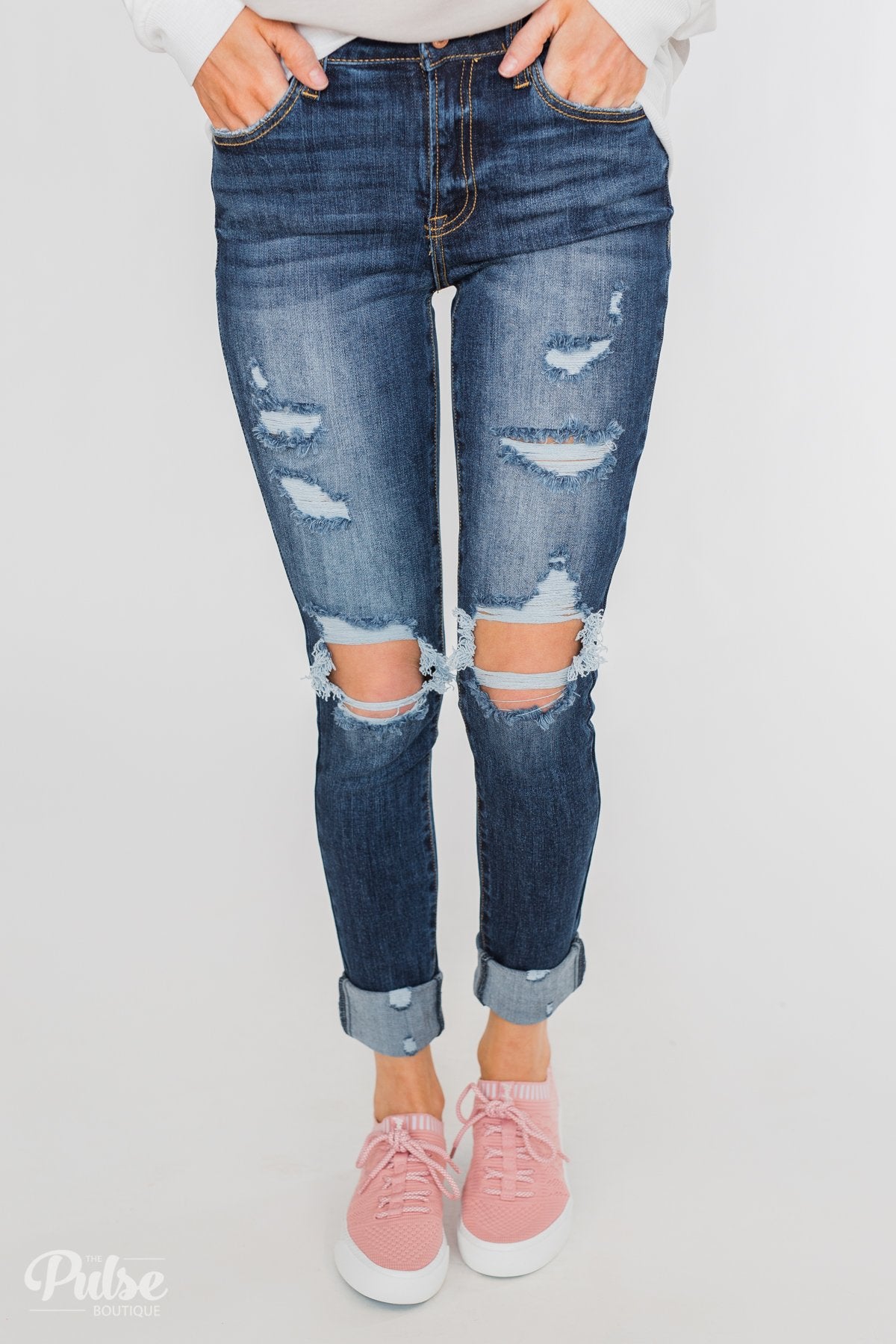 C'est Toi Distressed Ankle Cuff Skinnies- Polly Wash