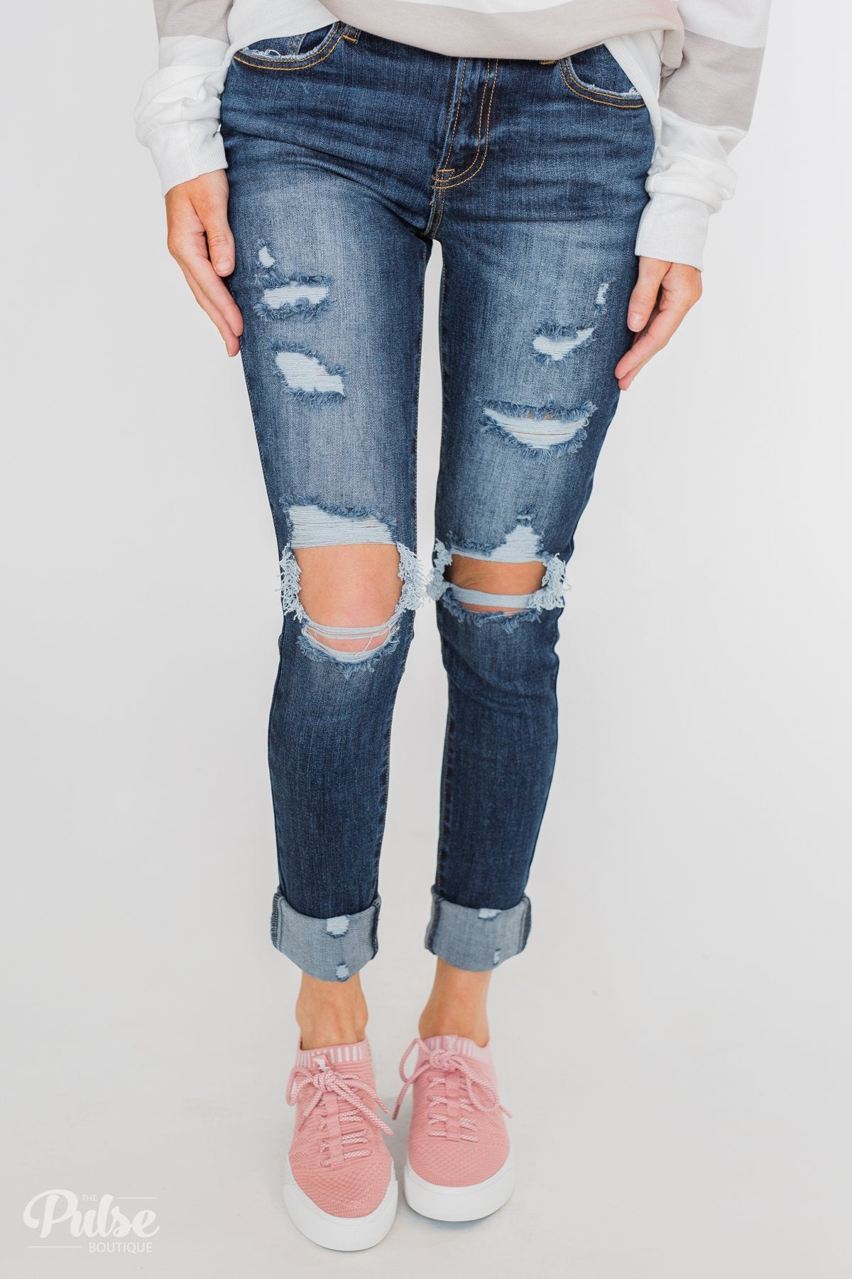 C'est Toi Distressed Ankle Cuff Skinnies- Polly Wash