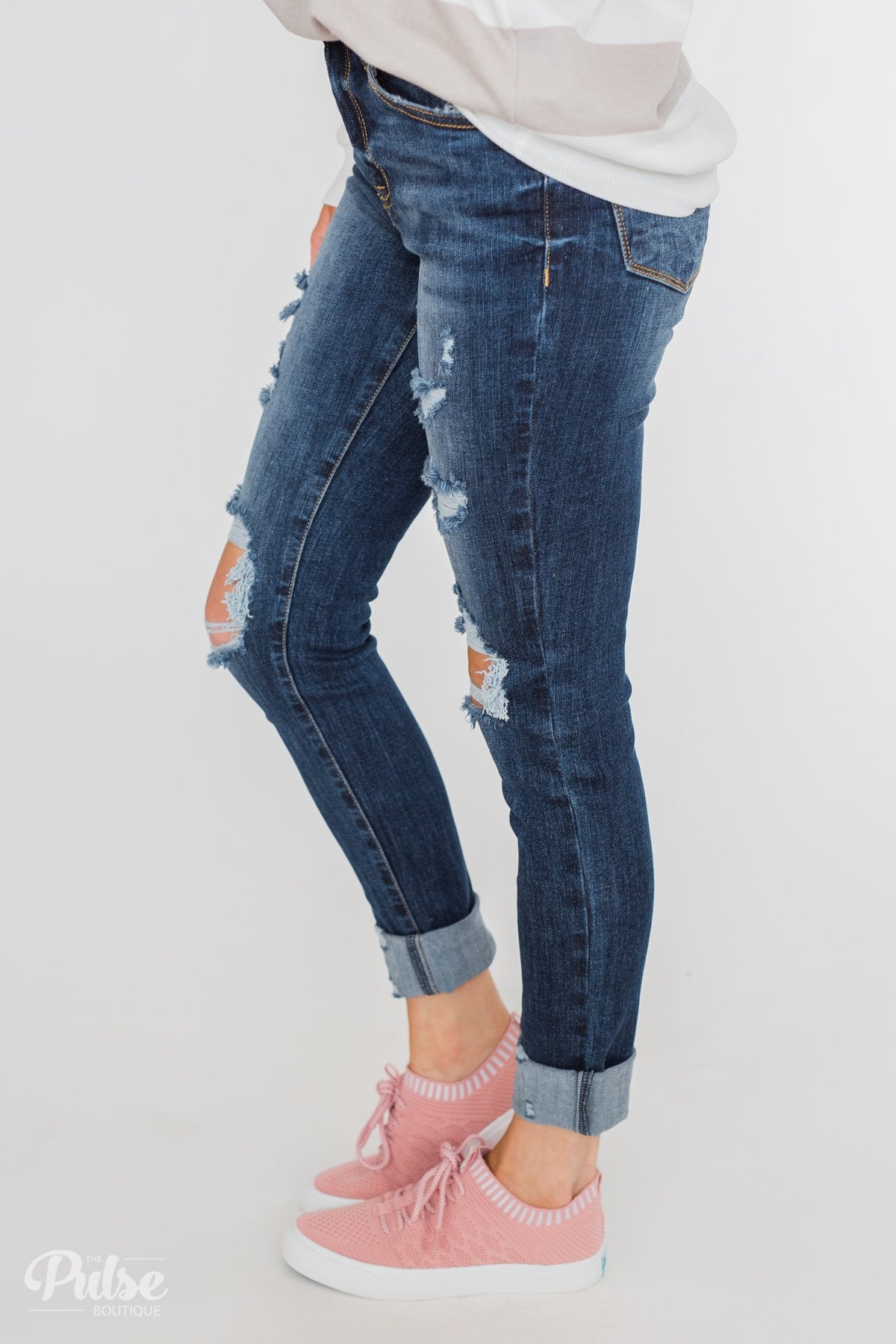 C'est Toi Distressed Ankle Cuff Skinnies- Polly Wash