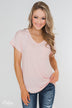 Solid V-Neck Pocket Top- Blush