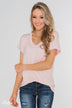 Solid V-Neck Pocket Top- Blush