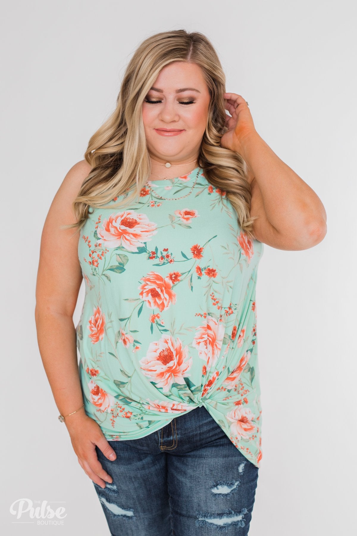 Beauty In Everything Floral Knot Top- Mint