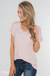 Solid V-Neck Pocket Top- Blush